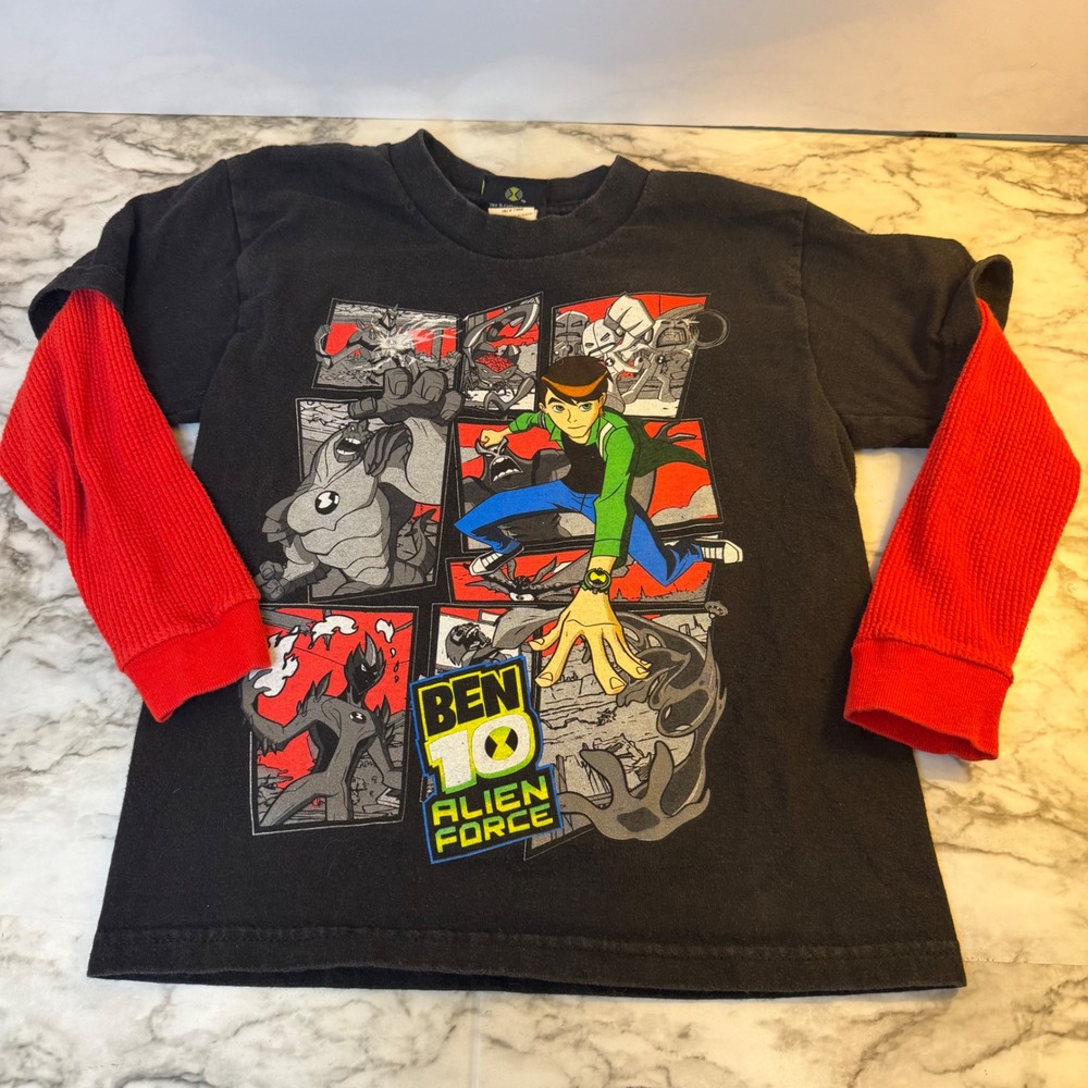 Ben 10 Alien Force Kids Shirt Black Red Layered Long Sleeve Cartoon Network 6/7
